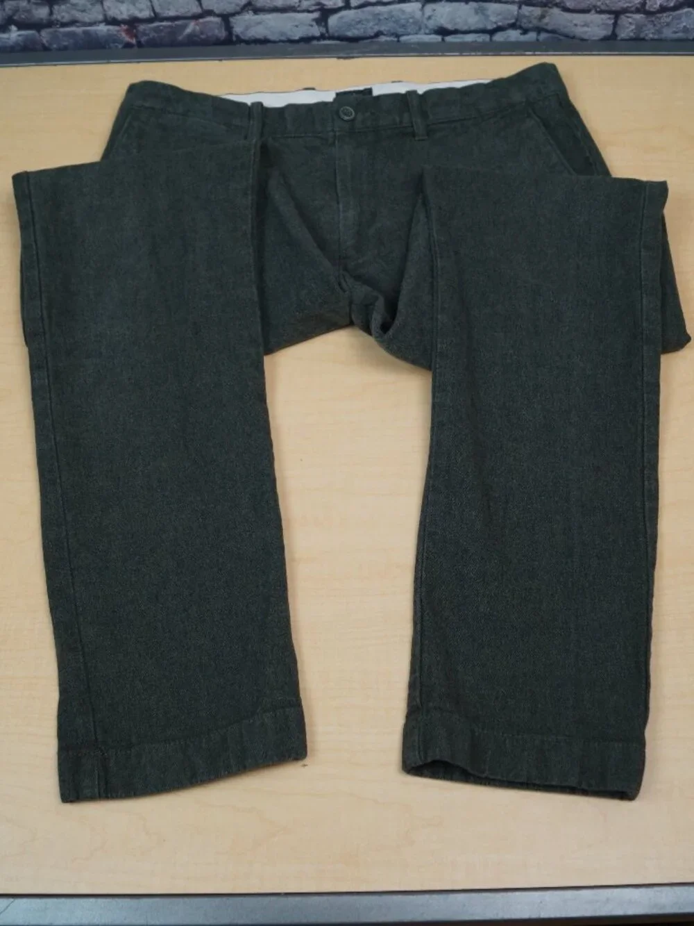 J Crew Stretch 484 Slim Stretch Chino Pants Green Chambray Straight Mens 32 x 32